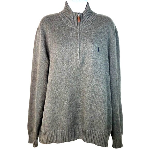 Polo By Ralph Lauren Mens Quarter Zip Cotton Sweater Gray Large - Picture 1 of 7